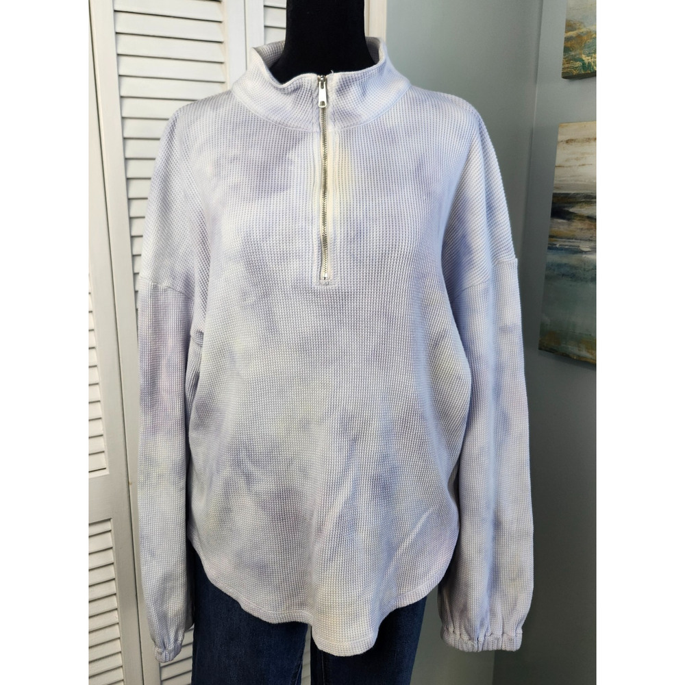 Madewell 1/4 zip Waffle Knit Pullover Blue Tie Dye Cotton Athleisure